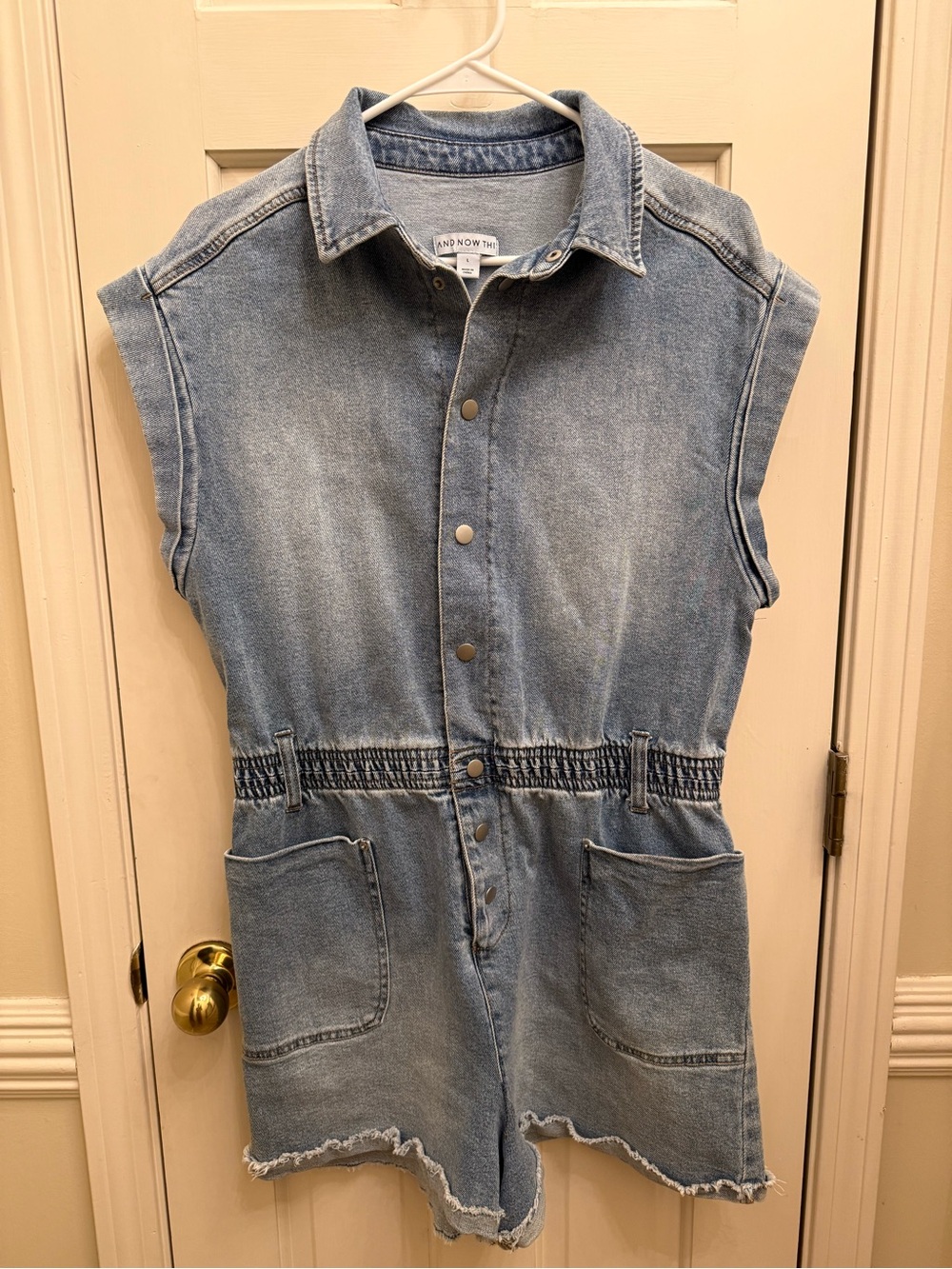And Now This Denim Utility Romper Size Large Never Worn